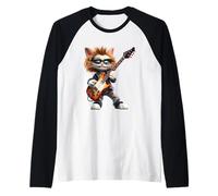 Cool Cat Rock Star Playing Electric Guitar Raglan Baseball Tee
