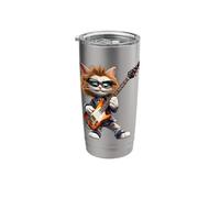 Cool Cat Rock Star Playing Electric Guitar Stainless Steel Insulated Tumbler
