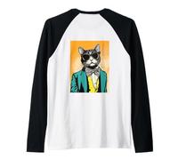 Cool Cat Wearing Suit And Bowtie Retro Or Vintage Style Raglan Baseball Tee