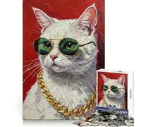 Cool Cat with Sunglasses And Chain Adult Jigsaw Puzzle1000 Pieces Brain Think, Sharp Detail, Real Challenge, Home Accent (50x75cm)