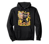 Cool Cat With Sunglasses Holding Ice Cream Among Sunflowers Pullover Hoodie