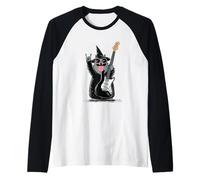 Cool Cat Wizard with Electric Guitar Funny Retro Design Raglan Baseball Tee