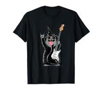 Cool Cat Wizard with Electric Guitar Funny Retro Design T-Shirt