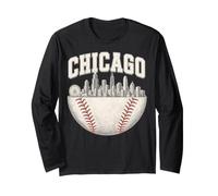 Cool Chicago Illinois Skyline Baseball Fan City Downtown Long Sleeve T-Shirt