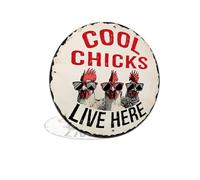 Cool Chicks Live Here Metal Tin Sign for Home Farmhouse Chicken Coop 8x8 Inch Round Aluminum Wall Decor (2596)