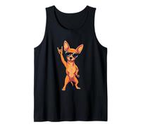 Cool Chihuahua Dog Rock Hand Sign Retro Punk Dog Graphic Tank Top