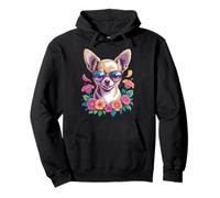 Cool Chihuahua With Sunglasses And Flowers Pullover Hoodie