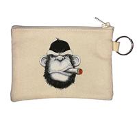 Cool Cigar Smoking Monkey Gorilla Art Key Chain Coin Purse Beige
