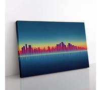 Cool City Skyline Architecture Canvas Wall Art Print Ready to Hang, Framed Picture for Living Room Bedroom Home Office Décor, 76x50 cm (30x20 Inch)