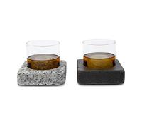 Cool Coaster 6 Piece Set- Includes: Two 4" Square Granite Coasters, Two 10oz Glass Tumblers & 2 “On the Rocks” Solid Granite Whisky Stones by Sea Stones