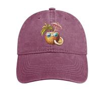 Cool Coconut Drink With Eyeglasses Baseball Cap for Men Women Adjustable Denim Cap Trucker Hat Wine Red-style