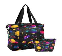 Cool Colorful Planets 2 Pcs Set Large Bag Weekend Bag with Adjustable Strap for Hiking