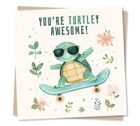 Cool Congratulations or Happy Birthday Card for a Younger Relative - Pun, Turtle, Skateboard, You're Turtley Awesome - For a Son, Nephew, Grandson