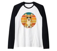 Cool Corgi Dog Wearing Sunglasses Retro Sunset Art Corgi Mom Raglan Baseball Tee