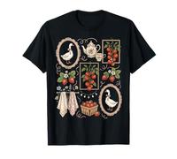 Cool Cottagecore Goose Strawberry Floral Rustic Farm Vibes T-Shirt