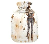 Cool Cowboy Primitive Charm hot Water Bottles with Soft Cover, 1L hot Water Bag for Sore Muscle, Sore Muscle