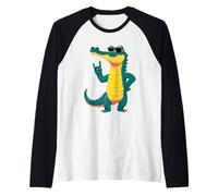 Cool Crocodile Funny Reptile Rock On Retro Style Design Raglan Baseball Tee