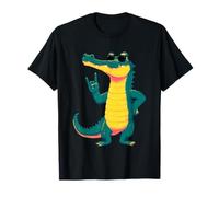 Cool Crocodile Funny Reptile Rock On Retro Style Design T-Shirt