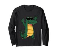 Cool Crocodile Rock On Retro Style Funny Reptile Design Long Sleeve T-Shirt