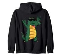 Cool Crocodile Rock On Retro Style Funny Reptile Design Zip Hoodie