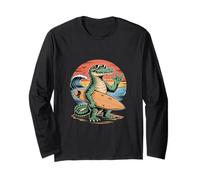 Cool Crocodile Surfer Sunset Ocean Vibes Retro Long Sleeve T-Shirt