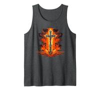 Cool Cross with Flames and Fire for Church Lovers Tank Top, Men, Dark Heather Grey, X-Large