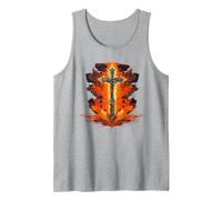 Cool Cross with Flames and Fire for Church Lovers Tank Top, Men, Heather Grey, XX-Large