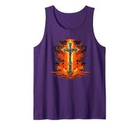 Cool Cross with Flames and Fire for Church Lovers Tank Top, Men, Purple, Large