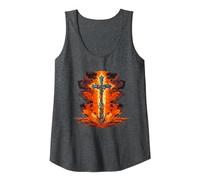 Cool Cross with Flames and Fire for Church Lovers Tank Top, Women, Dark Heather Grey, Medium