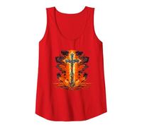 Cool Cross with Flames and Fire for Church Lovers Tank Top, Women, Red, Medium