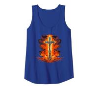 Cool Cross with Flames and Fire for Church Lovers Tank Top, Women, Royal Blue, Small