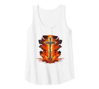 Cool Cross with Flames and Fire for Church Lovers Tank Top, Women, White, XX-Large