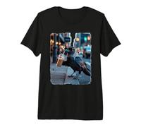 Cool Crow Drinking Iced Coffee Urban Night Street Premium T-Shirt