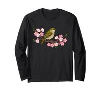 Cool Cute Japanese Bush Warbler Cherry Blossoms Tree Bird Long Sleeve T-Shirt