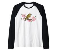 Cool Cute Japanese Bush Warbler Cherry Blossoms Tree Bird Raglan Baseball Tee