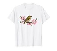 Cool Cute Japanese Bush Warbler Cherry Blossoms Tree Bird Value Graphic T-Shirt, Men, White, M