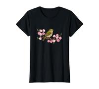 Cool Cute Japanese Bush Warbler Cherry Blossoms Tree Bird Value Graphic T-Shirt, Women, Black, L