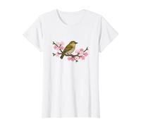 Cool Cute Japanese Bush Warbler Cherry Blossoms Tree Bird Value Graphic T-Shirt, Women, White, XL