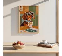 Cool Dachshund Art Poster-Retro Coffee Theme, Fun Sausage Dog Wall Decor (Unframe-style,18L x 12W)