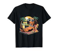 Cool Dachshund on the Beach Value Graphic T-Shirt, Men, Black, M