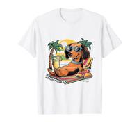Cool Dachshund on the Beach Value Graphic T-Shirt, Men, White, XL