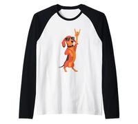 Cool Dachshund Wiener Sausage Dog Rock Hand Sign Graphic Raglan Baseball Tee