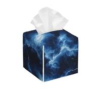 Cool Dark Blue Lightning Cloud A Print Tissue Box Cover Holder Square, Foldable Modern Cube Tissue Box Cover, Leather Decorative Organizer for Tabletop Bathroom Car Office Desk Decor