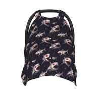 Cool Dark Shark Print Baby Car Seat Covers, Breathable Nursing Cover Breastfeeding Cover, Stroller Covers, Multi-use Infant Carseat Canopy, Baby Boys Girls Newborn Essentials