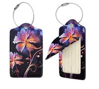 Cool Decorative Flowers Luggage Tag for Suitcase PU Leather Suitcase Tag with Stainless Steel Loop and Address Card Baggage Tags Cute Bag Name Travel Tags ID Labels for Women Men 1 PC