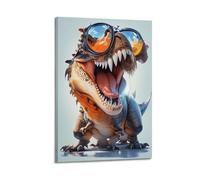 Cool Dino with Goggles Wall Art, Prehistoric Poster, Fun - Style Print, Lively Canvas Picture Artistic Wall Mural Modern Hanging Decor Poster20x30inch(50x75cm)