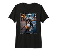 Cool Dog Drinking Iced Coffee City Night Vibes Premium T-Shirt