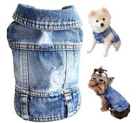 Cool Dog Jean Jacket, Cute Blue Denim Lapel Vest Coat Girl Boy Dog Puppy Cat Clothes T-Shirt, Fashion Classic Costume Comfort Pets Apparel for Female Male Small Medium Dogs Cats. (Small, Blue)