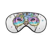 Cool Dog Puppy Sleep Mask Blindfold Colorful Spring Flowers Adjustable Super-Smooth Soft Eye Mask Cover for Men Women Travel and Nap