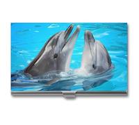 Cool Dolphin Business Card Holder,Compact Durable Portable Card Box Flip Cover Tear Lightweight Business Cards Case for Man Woman